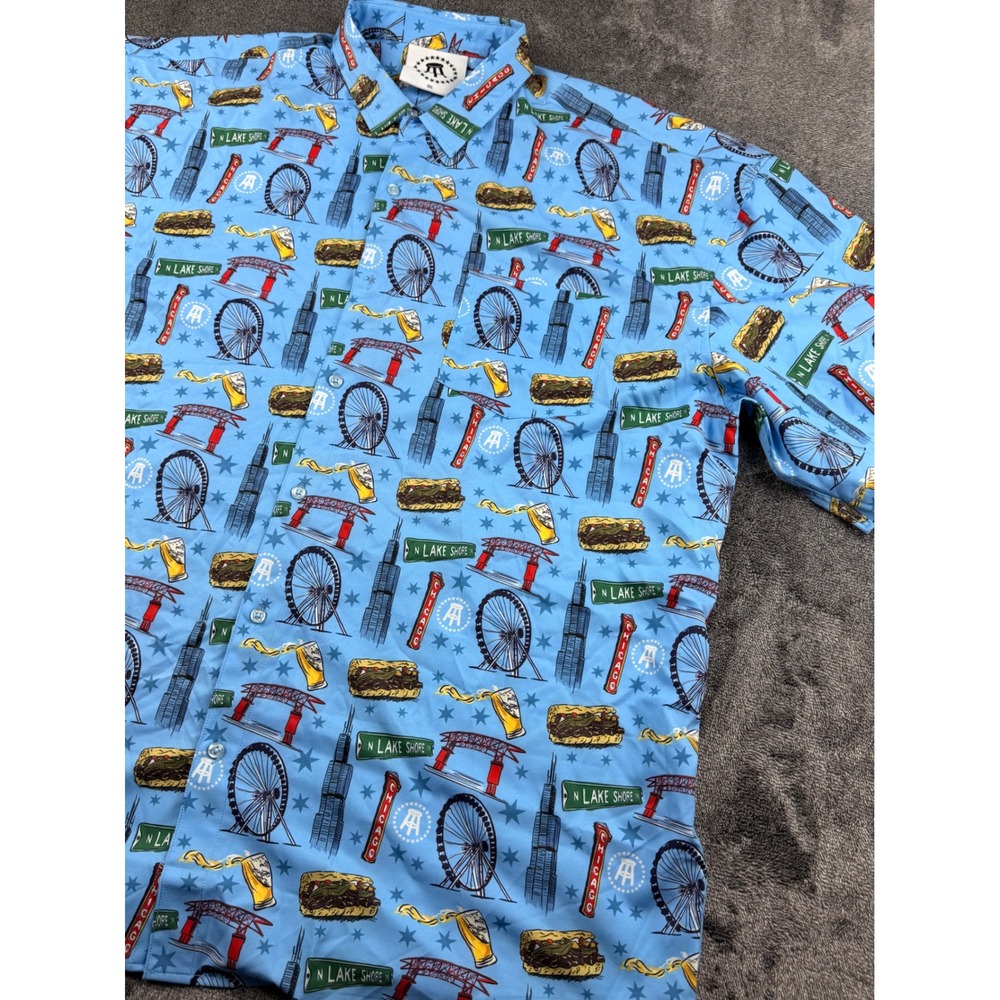 Barstool Sports Chicago Novelty Print Button Down Shirt Blue Mens 3XL Hot Dog